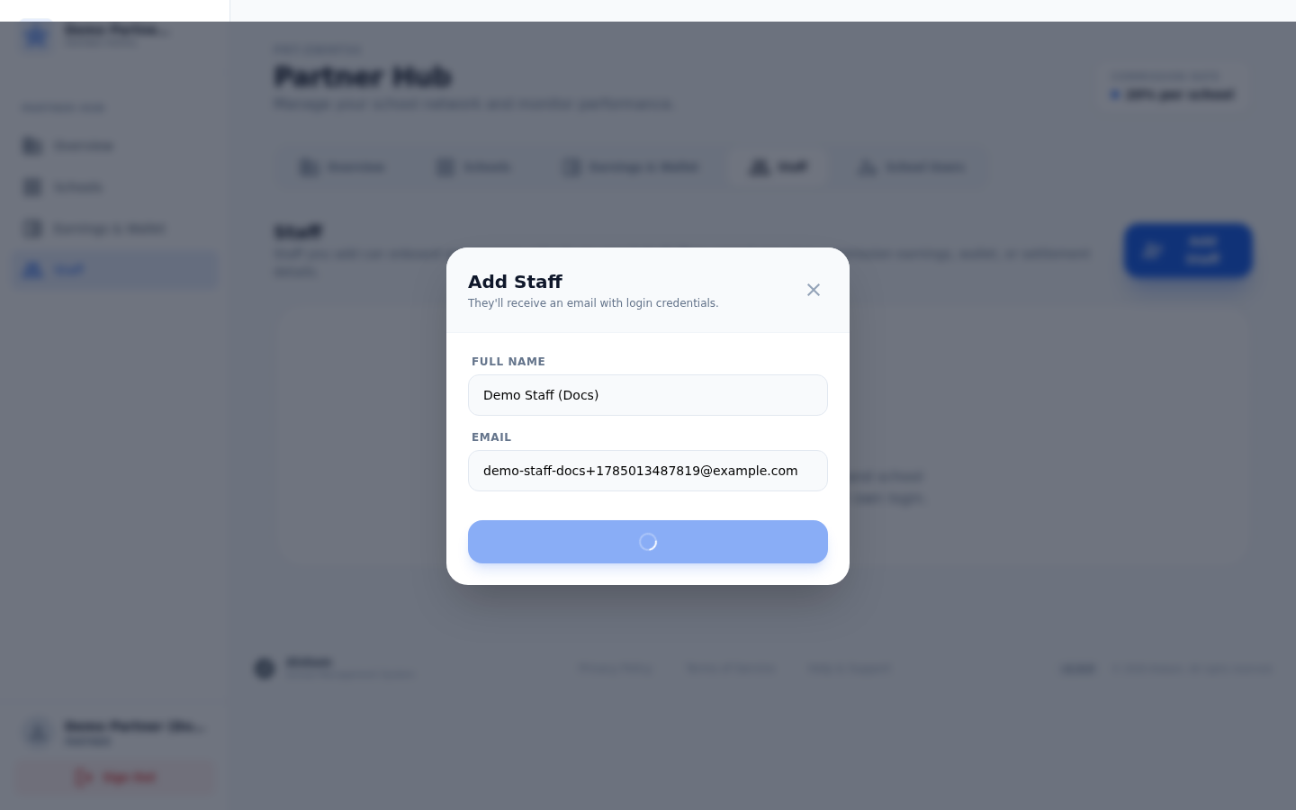 The Staff tab with a delegate added.